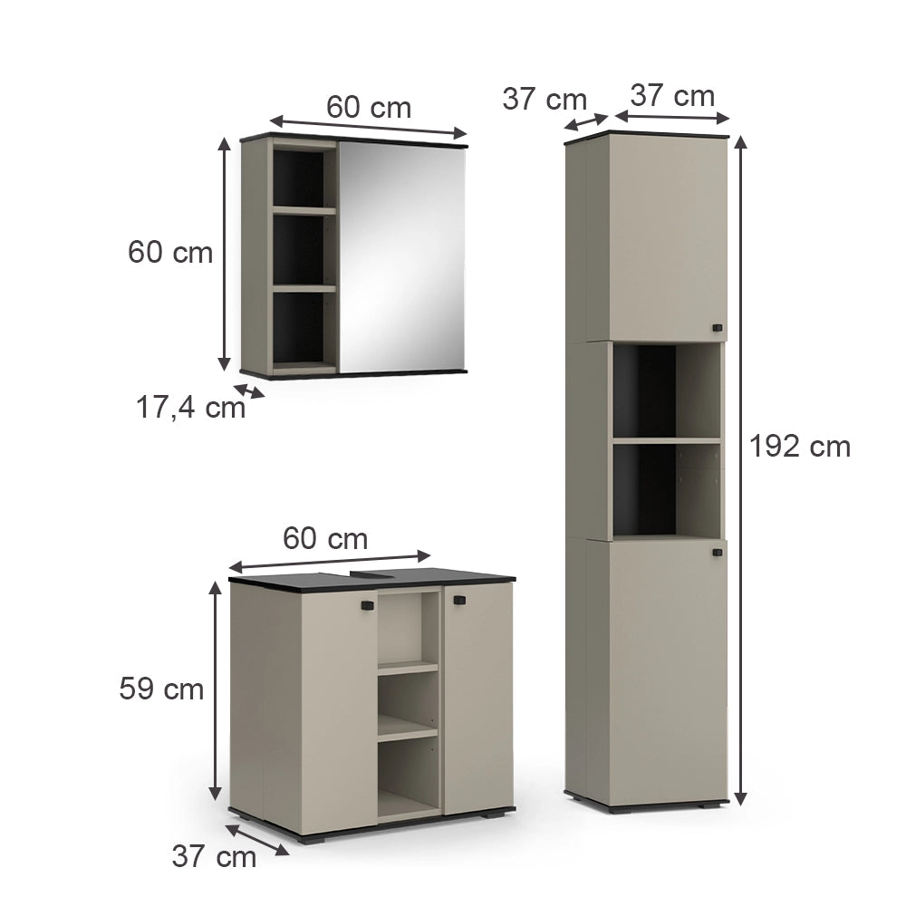 Vicco Set di mobili da bagno Grigio 3 parti, con colonna
