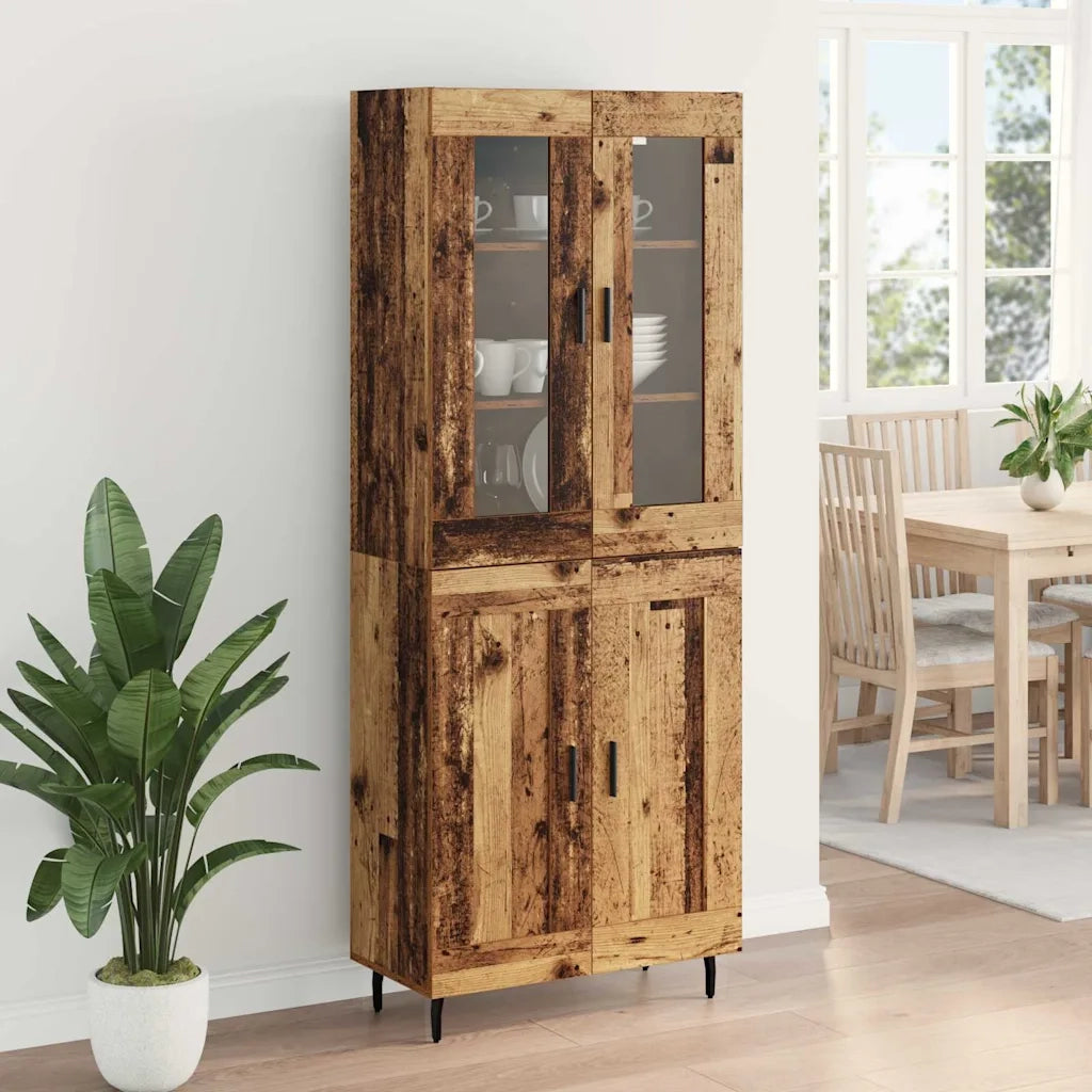 Credenza 2 pcs Legno vecchio Legno Stratificato e Vetro 3415789