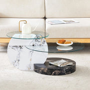 Tavolino da Caff¨¨ con Due Ripiani in Vetro Temperato ¨C MINIMAL ¨C Effetto Marmo, MDF, Bianco/Nero
