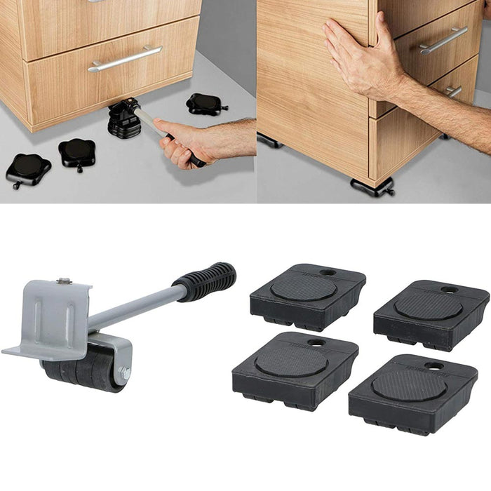 Set Ruote Sposta Mobili Pesanti con Asta Cambio Sollevamento Divano Tavolo Kinzo