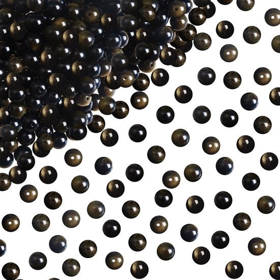 Kralen Obsidiaan 100 pezzi - Pietre naturali preziose - Perle tonde 4 mm - Kralen dorata - Accessori per gioielli - DIY bracciali/colli - Kralen per gioielli