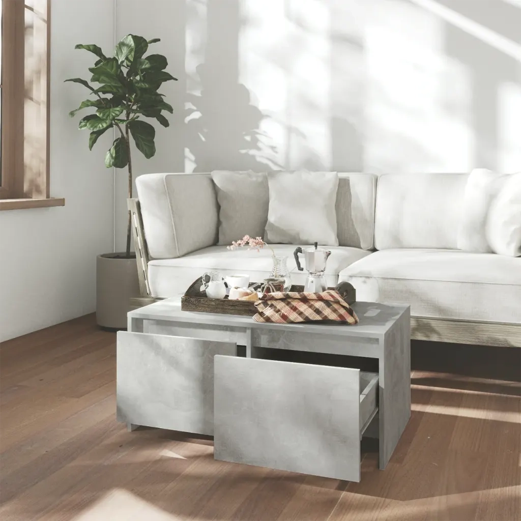 Tavolino da Salotto Grigio Cemento 90x50x41,5 cm in Truciolato 809822