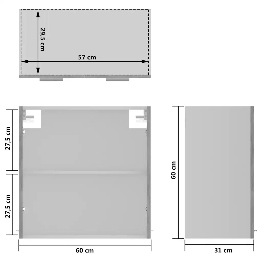 Mobile Pensile con Vetro “Lyon” Grigio Cemento 60x31x60 cm 802525