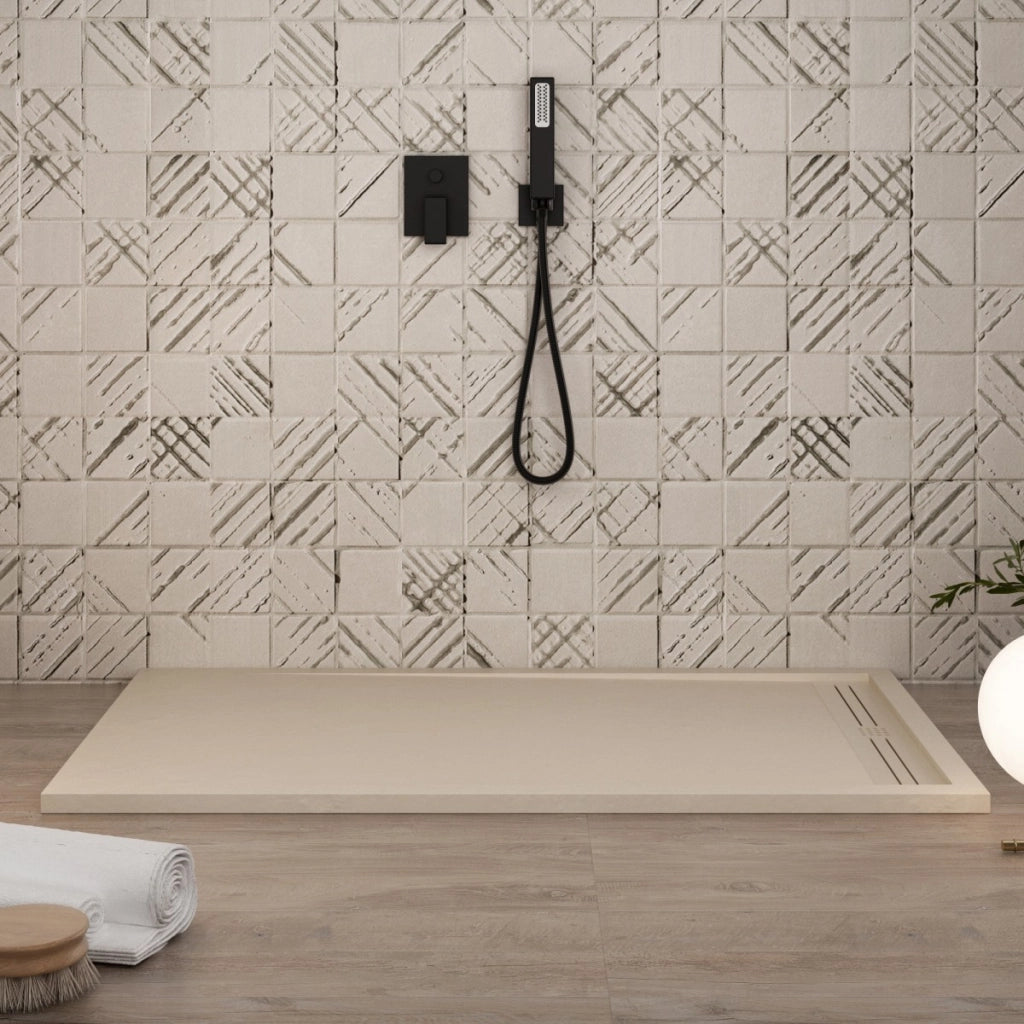 Piatto doccia in marmo resina crema pietra cemento grid, misura 80x200