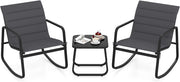 Set Tavolino e Sedie da Giardino con Cuscino, Set di Mobili a Dondolo, Set Bistrò 3 Pezzi, Tavolino in Vetro Temperato, Sedie in Textilene, per Giardino Cortile Piscina (Modello 2)