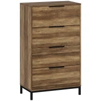 Cassettiera 4 Cassetti Antiribaltamento con Maniglie Nere, in Legno e Metallo, 62x35x105 cm, Marrone Chiaro