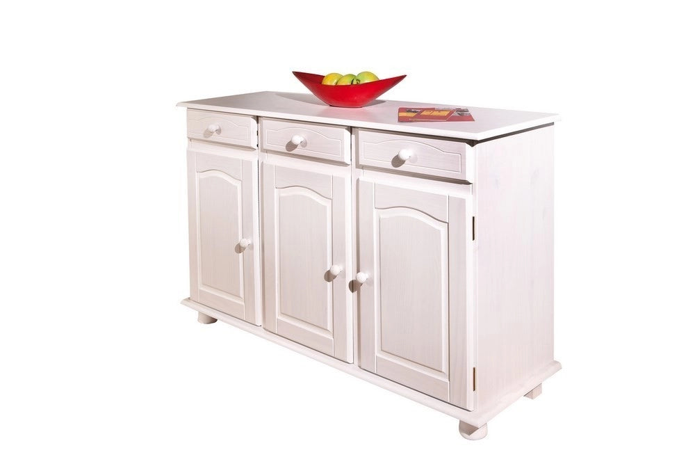 MOBILE CREDENZA BUFFET LIVIO 3 ANTE + 3 CASSETTI PINO MASSELLO VERNICIATO BIANCO