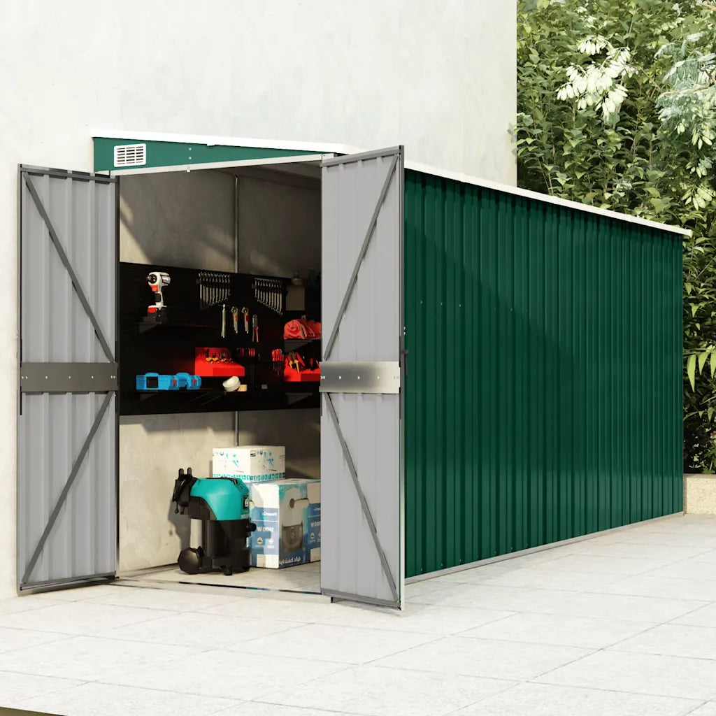 Capanno Giardino a Parete Verde 118x382x178 cm Acciaio Zincato 316229
