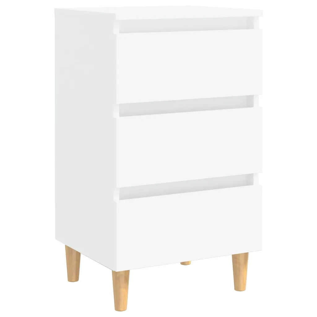 Comodino con Gambe in Legno Massello Bianco 40x35x69 cm 805887