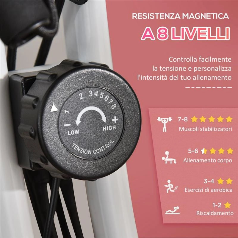 CYCLETTE PIEGHEVOLE 2 IN 1 RESISTENZA MAGNETICA REGOLABILE BICI DA FITNESS CON SENSORE DI FREQUENZA CARDIACA ELASTICI PER BRACCIA - ROSA