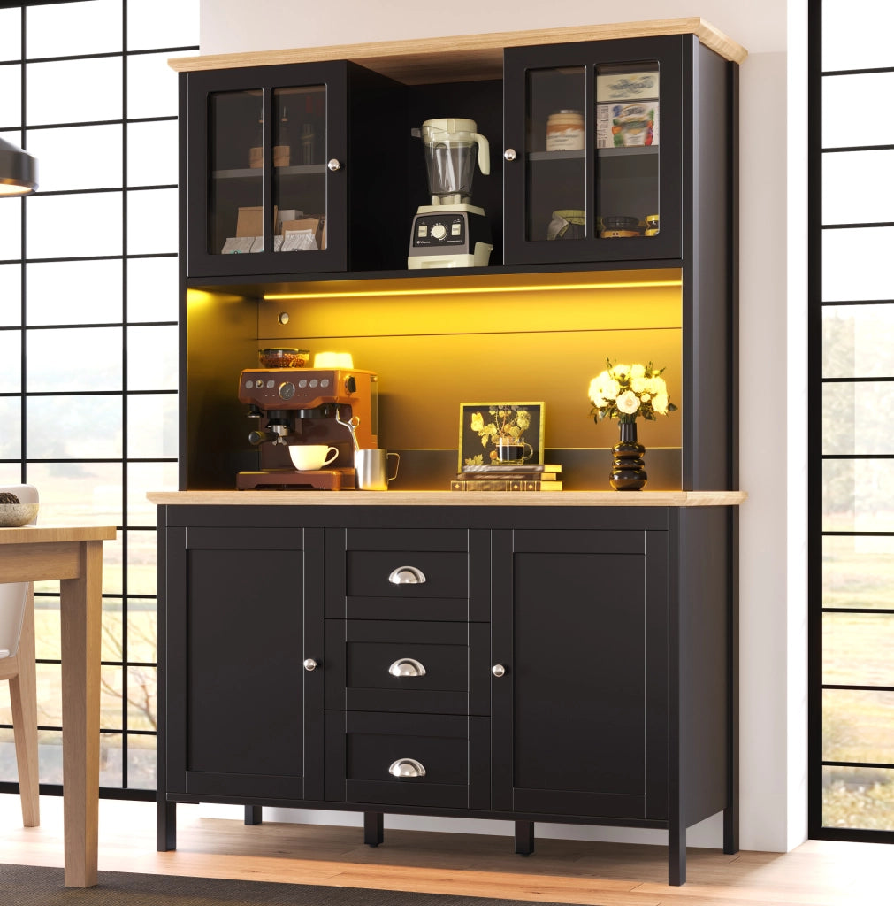 Credenza alta con LED, 4 ante e 3 cassetti, 120x40x179 cm