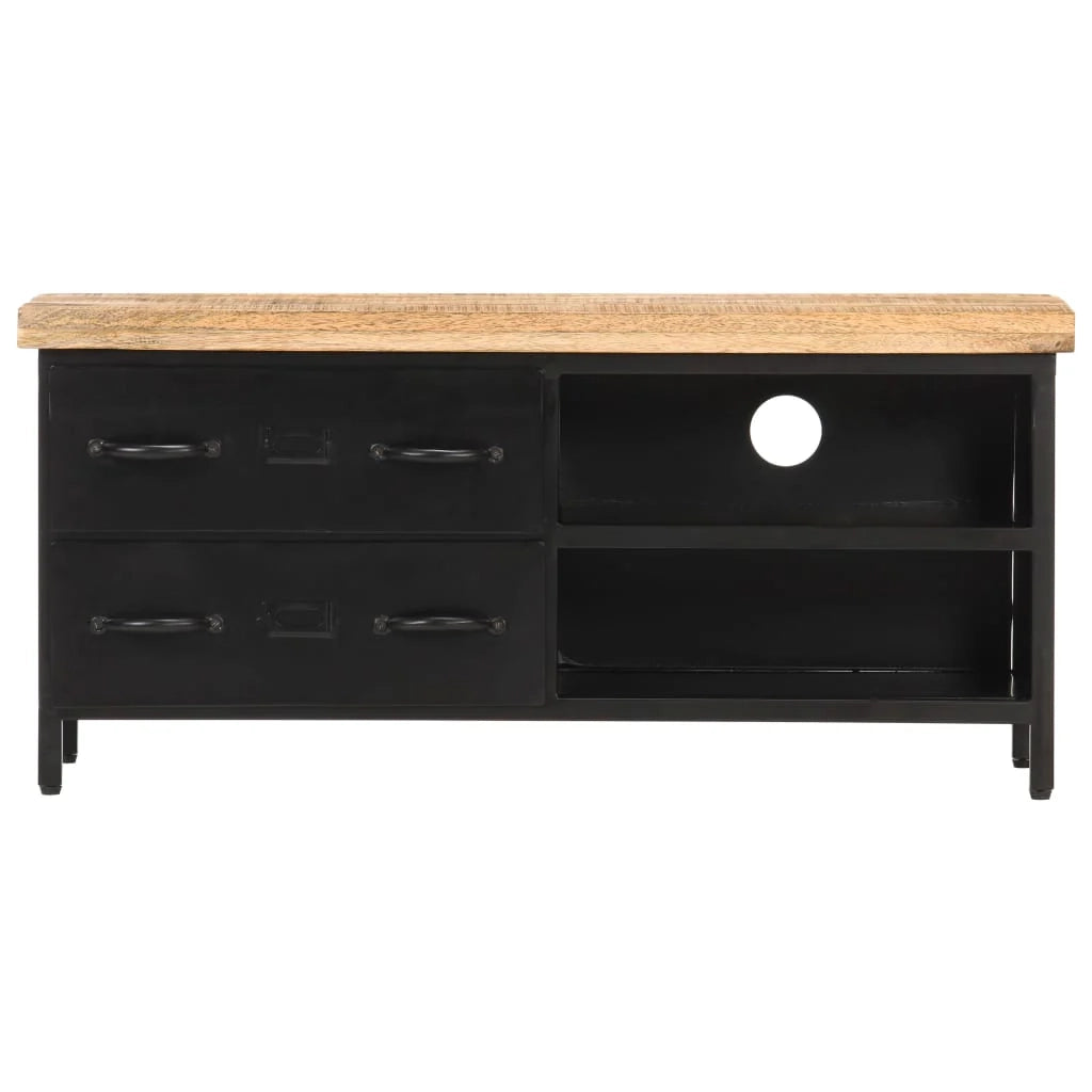 Mobile TV multimediale scaffale TV credenza mobile TV sala da pranzo soggiorno camera da letto 90 x 30 x 41 cm legno di mango nero grezzo 02_0026339
