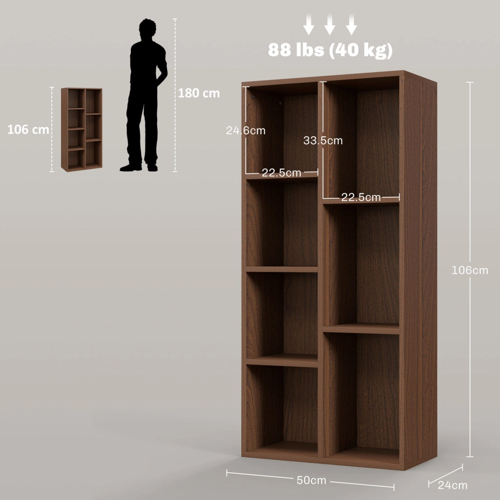 Libreria a Cubi 50x24x106 cm Vani a Giorno di Diverse Dimensioni Rivestimento in Melamina Color Noce