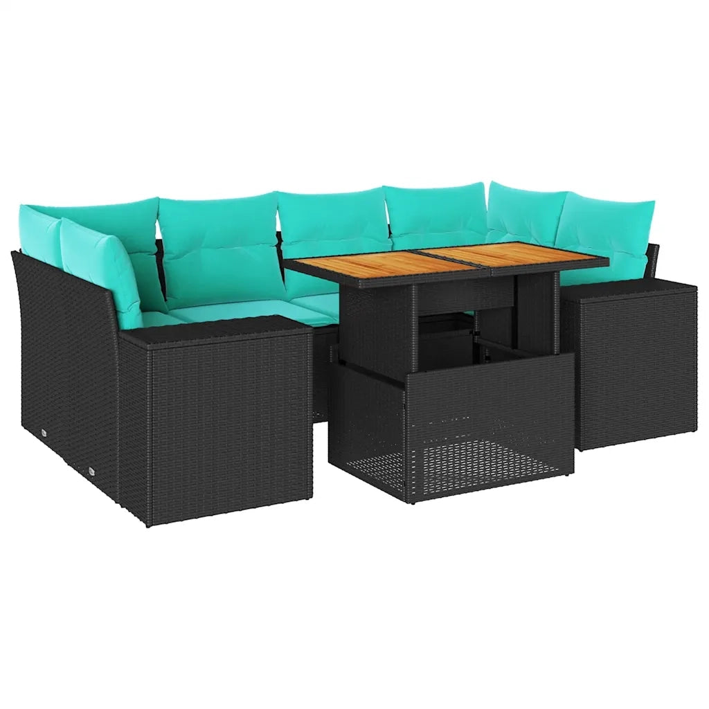 Set Divani da Giardino con Cuscini 7pz Nero Polyrattan 3327340