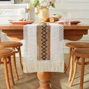 Tavolo da pranzo in stile bohemian con tessuto di cotone e lino - diamante di medio punto in canapa - 30*240