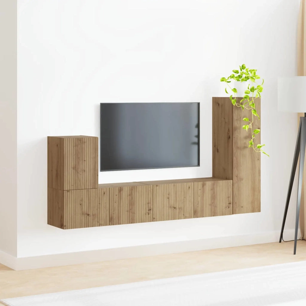 Set mobile TV 3 pz | Armadietto TV | Mobile Porta TV Rovere artigianale Legno multistrato