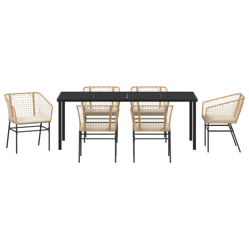 Set da Pranzo da Giardino con Cuscini Marrone Polyrattan