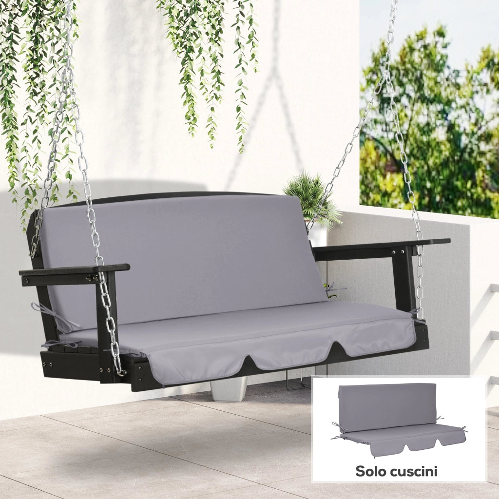 Set 2 Pezzi Cuscini per Dondolo da Giardino 3 Posti con Lacci Grigio Confortevoli e Resistenti 130x45x5 cm