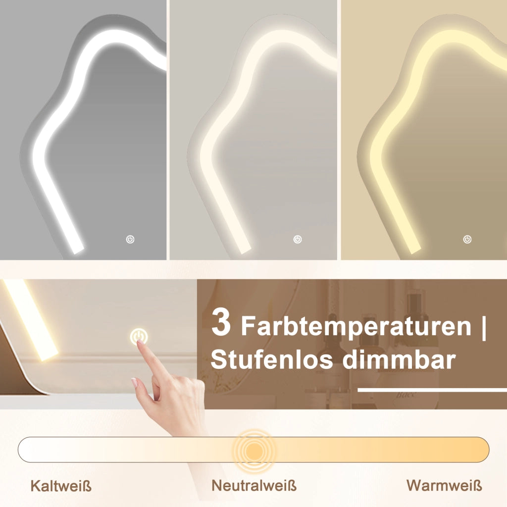 Toeletta con specchio LED dimmerabile e mobile laterale regolabile 2 cassetti e 4 vani bianca 160 × 40 × 132 cm