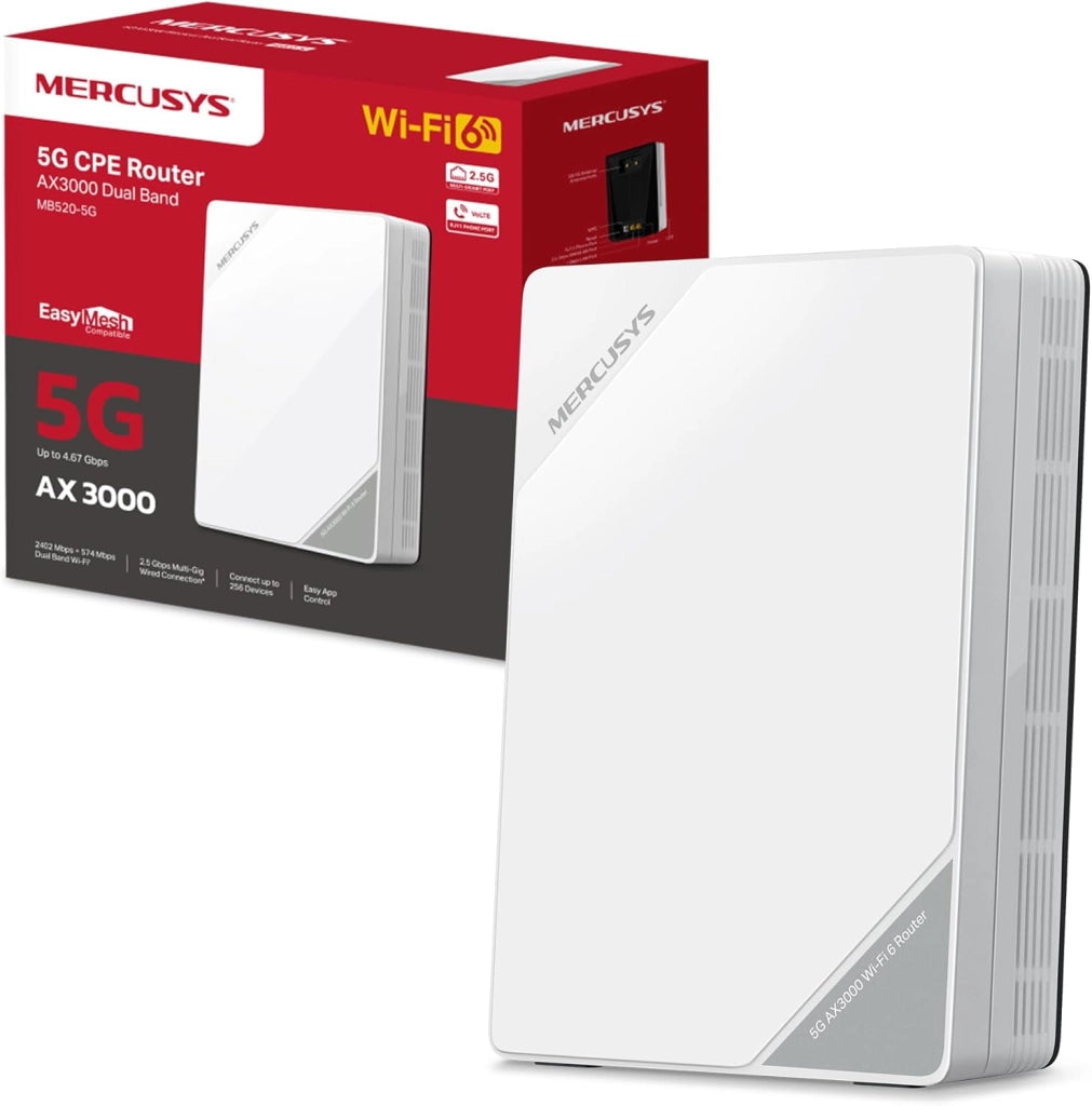 TP-Link MB520-5G Router 5G con Sim, WiFi 6 Dual-Band AX3000Mbps, 2402 Mbps in 5 GHz+574 Mbps in 2.4 GHz, Porta LAN/WAN 2.5Gbps, VPN, Connetti fino a 256 Dispositivi, Plug&Play, App Controllo