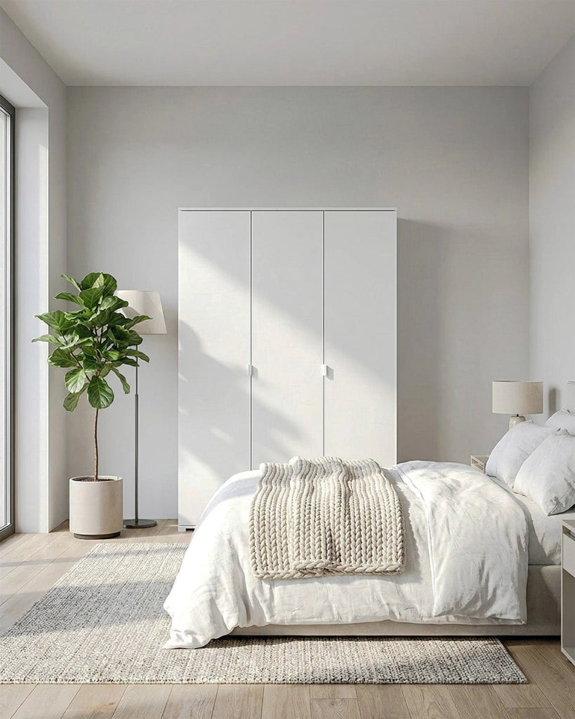 Armadio Dracaena - Guardaroba moderno - 3 anta - Struttura bianca - 2 ripiano incluso - 120 x 52 x 177 cm_