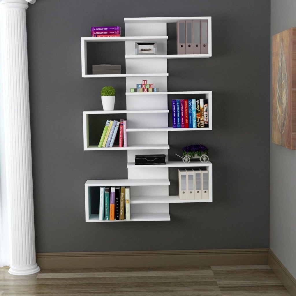 Biblioteca Trenzano, Libreria 11 Ripiani, 75x21x161h cm Bianco