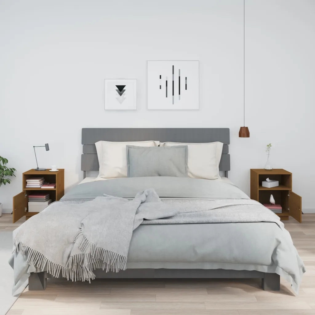 Set di 2 Comodini | Armadio da Notte | Mobiletto da notte Ambrati 40x34x55 cm in Legno Massello di Pino