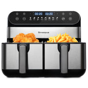 Friggitrice ad aria XXL da 10 litri con doppia zona, ideale per famiglie, con display touchscreen a LED, tempo e temperatura regolabili e 8 funzioni d