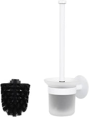 Spazzola per il water senza perforazioni, spazzola per il water con supporto in acciaio inossidabile e vetro, supporto per spazzola per il water, set di spazzole per il water per bagno e toilette, inclusa spazzola di riserva - bianco