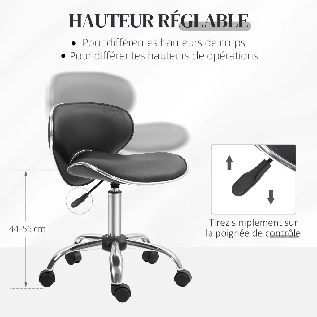 Sgabello da lavoro con rotelle e schienale regolabile 44-56 cm ¨C zephmum ¨C nero
