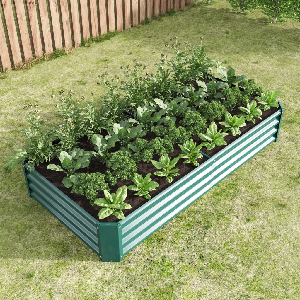 Orto rialzato su gambe in lamiera d'acciaio zincata con fondo aperto per verdure erbe e fiori verde 180 × 91 × 30 cm