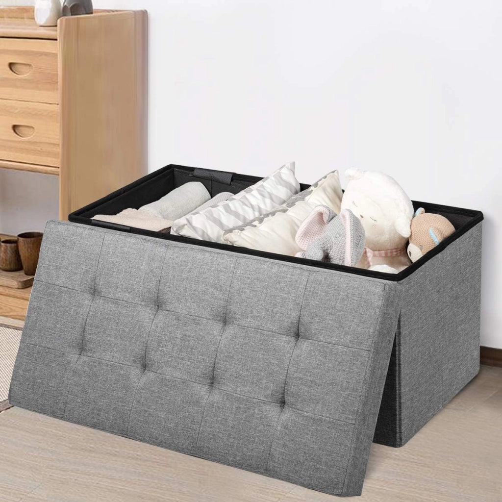 Ottomana Salvaspazio Pieghevole da 80 cm, Cassapanca per Giocattoli con Contenitore Rimovibile, Poggiapiedi con Sedile Imbottito per Soggiorno, Camera da Letto, Portata 160 kg (Grigio)