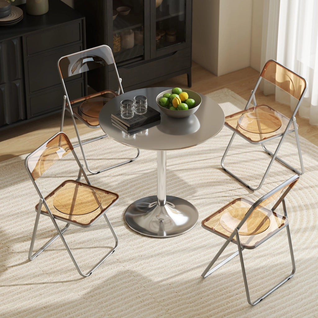 Set 4 Sedie Pieghevoli Salvaspazio 47x48x75 cm in Acciaio e Acrilico Arancione