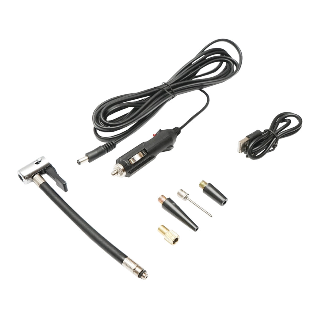 Compressore d'aria portatile nero 12,4V 6000Am batteria ricaricabile 250x56x47mm con accessori