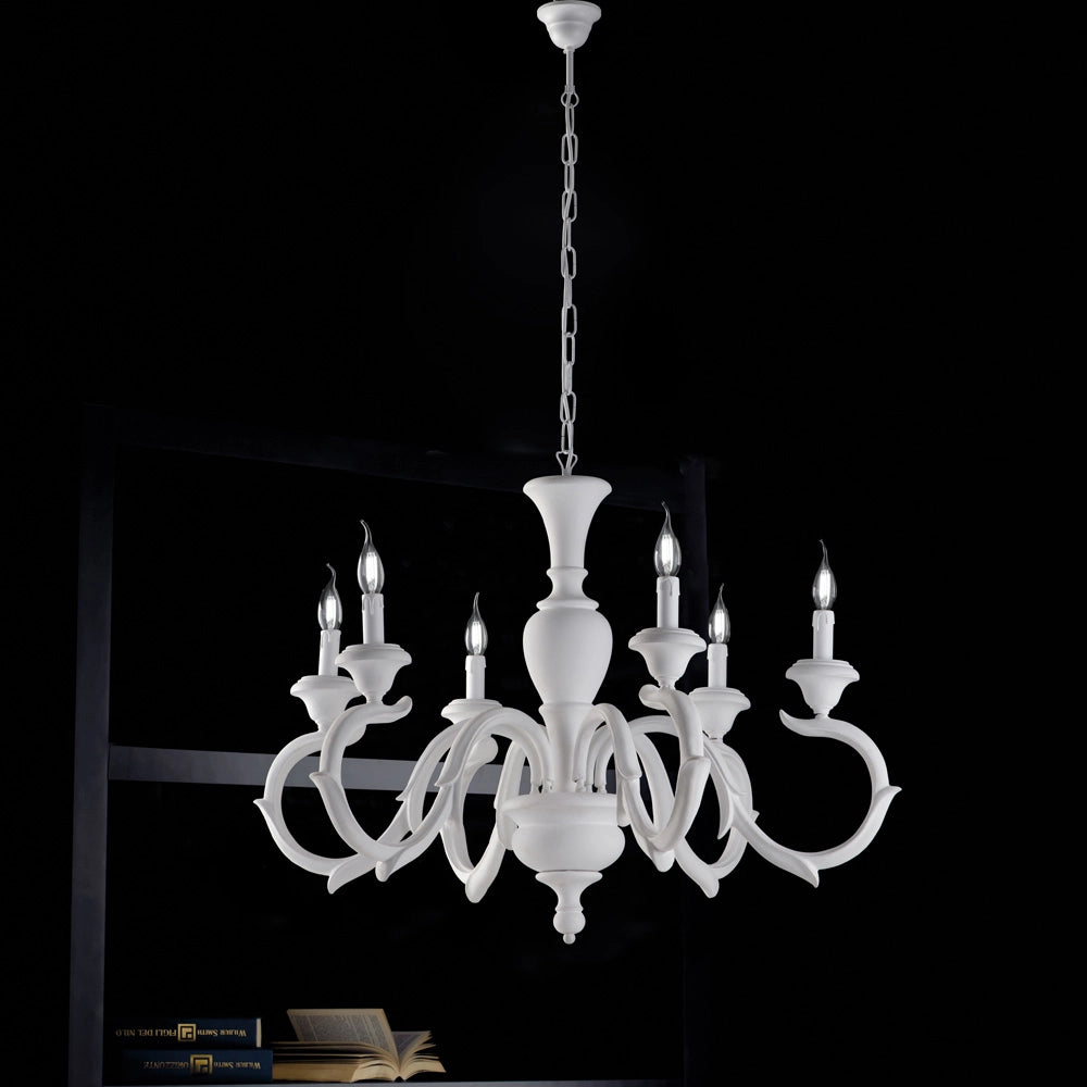 Lampadario in legno bianco shabby 6 luci Fiorenza