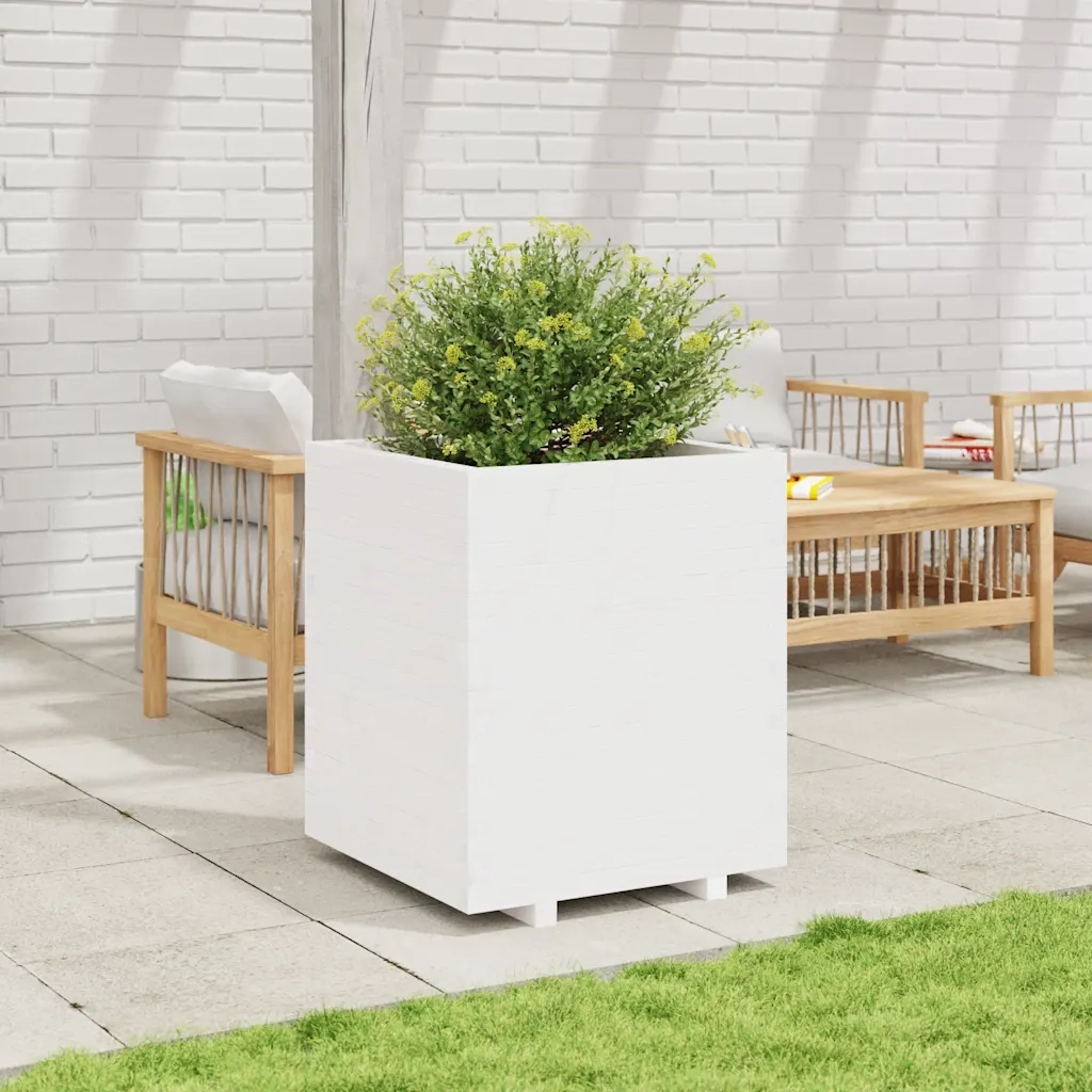 Fioriera da Giardino-Vaso da Esterno Bianca 60x60x72,5cm Legno Massello di Pino