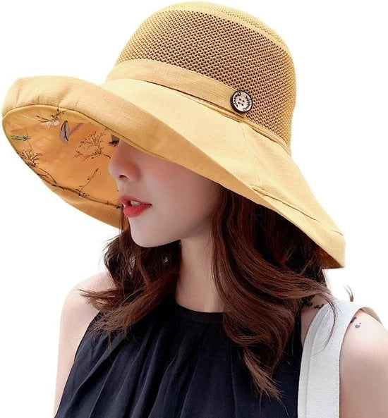 Cappello per Donna in Mesh con Borde Ronzio, Protezione UV e Cinturino Regolabile, Ideale per Spiaggia e Attività All'aperto