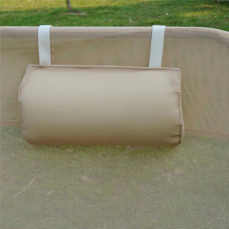 SET 2 LETTINI PRENDISOLE PIEGHEVOLI CON SCHIENALE RECLINABILE A 4 LIVELLI, METALLO E TESSUTO A RETE, BEIGE