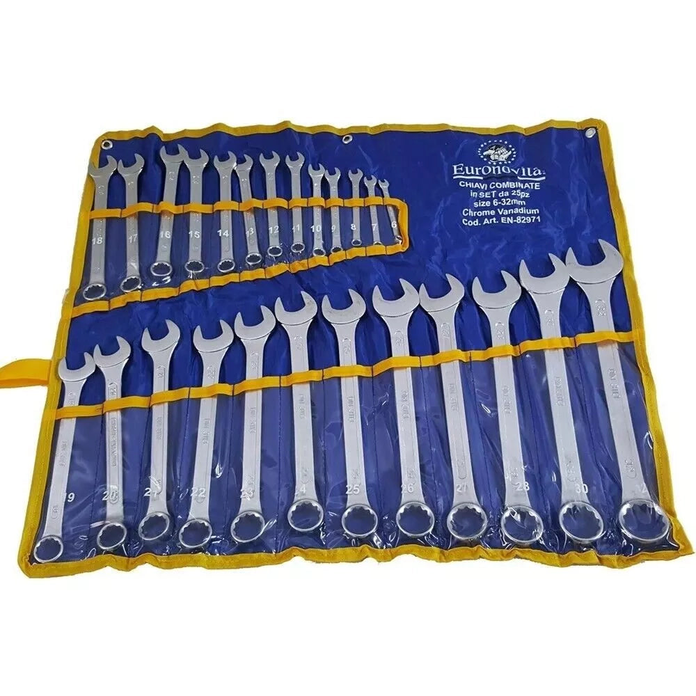 CHIAVI COMBINATE 6-32mm 25pz LUCIDE FISSA E STELLA ACCIAIO CON FODERO CROM VANAD.