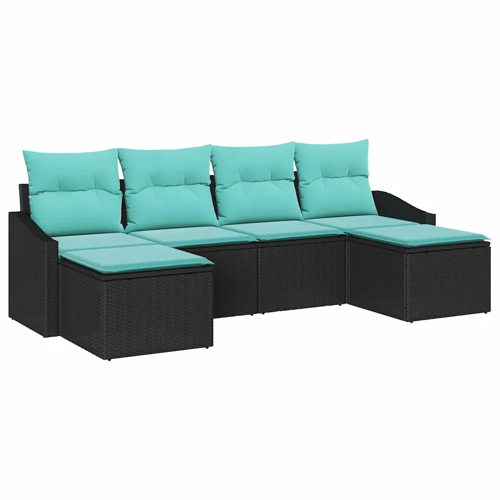Set di divani con cuscino 6 pcs Nero polyrattan