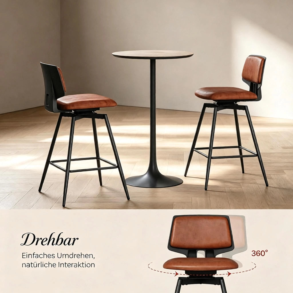 SGABELLO BAR Girevole con Schienale 45,5x45,5x89 cm Marrone Set da 2 pezzi