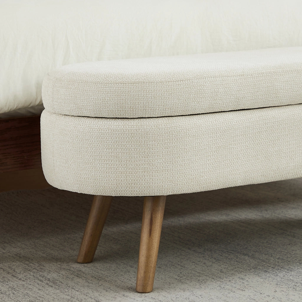 Panca contenitore in chenille con vano portaoggetti e fori di ventilazione, beige, per camera da letto e corridoio, 110 cm