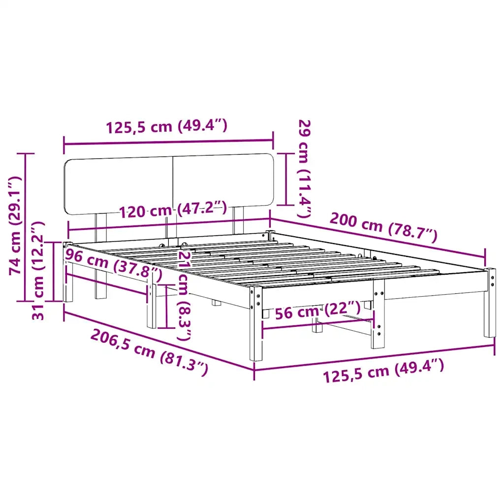 Letto matrimoniale | Letto per adulti | Struttura del letto Bianco 120 x 200 cm Pino massello