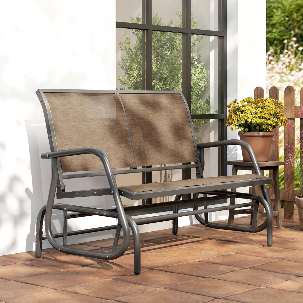 Panchina a Dondolo 2 Posti da Giardino 120x70x85 cm in Metallo e Tessuto a Rete Marrone Chiaro