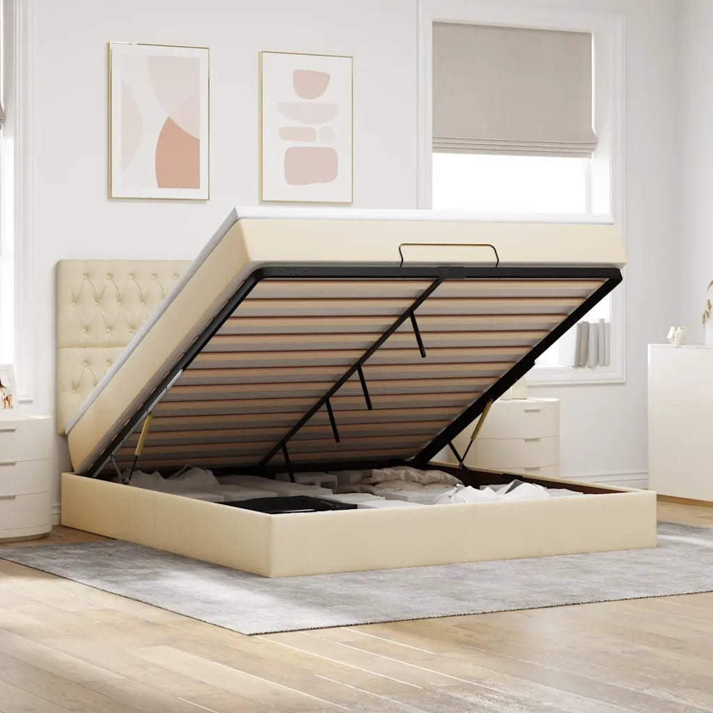 Struttura Letto Pouf con Materasso Crema 180x200 cm in Tessuto 3314112