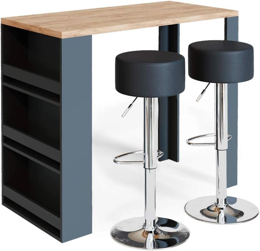 Tavolo bar con sgabelli, Bianco/Grigio, 57 x 117 cm con 2 sgabelli da bar, adatto come area pranzo aggiuntiva in cucina o soggiorno