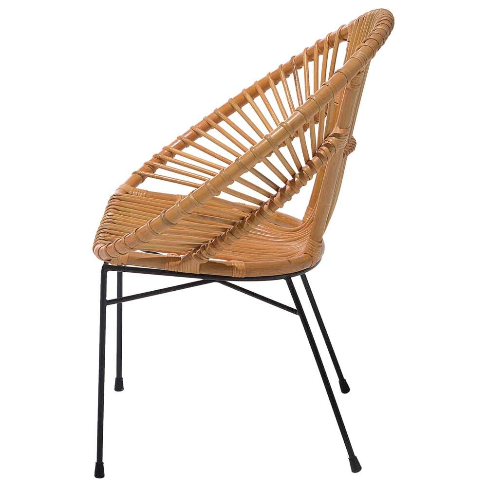 Poltrona Rattan Sabbia Beige Vimini Nero Gambe Metallo Papasan Soggiorno Sala da pranzo