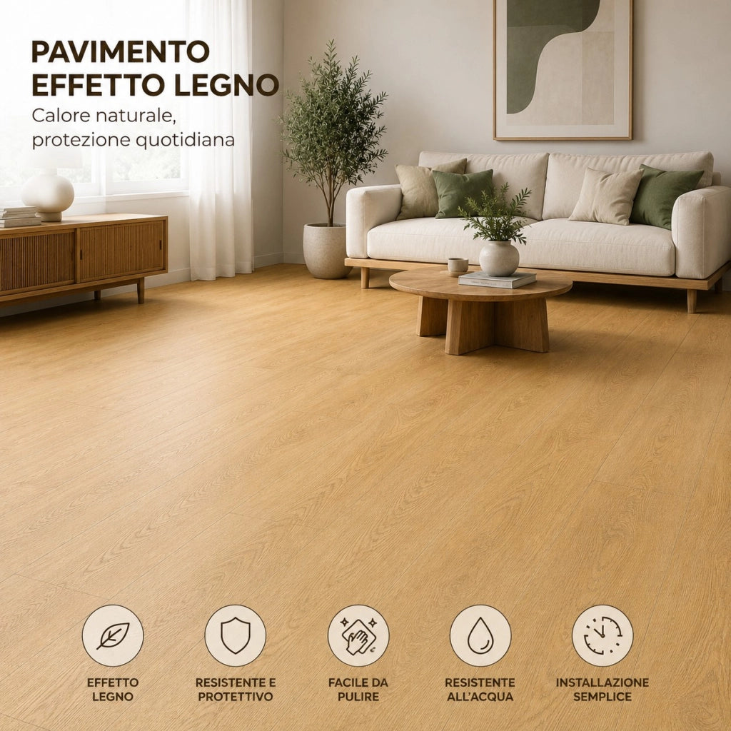 1 x 15 m (15 m²) Pavimento Vinilico a Rotolo Effetto Legno Sabbia Nordica – Spessore 2 mm con Feltro Fonoassorbente