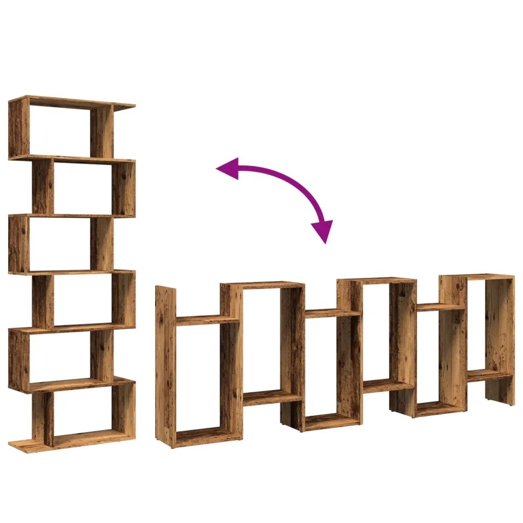 Libreria Divisorio 6Ripiani Legno Antico 70x24x193cm Truciolato 858091