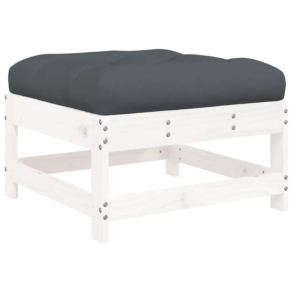 Sedia da giardino-Poggiapiedi da Giardino con Cuscino Legno Massello Pino Bianco 919492